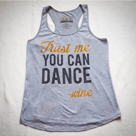 Chin Up Apparel Tops - Trust me you can dance - wine light gray tank top